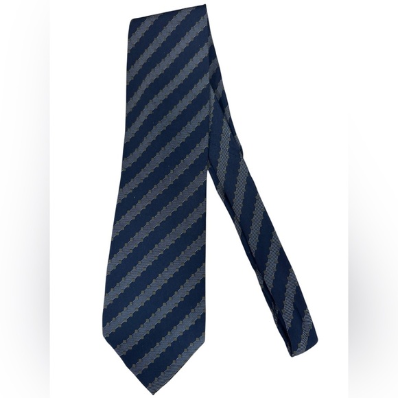 GIORGIO ARMANI - Menโs Silk Stripe Patterned Tie, Made in Italy, Blue/ Grey - Picture 3 of 5